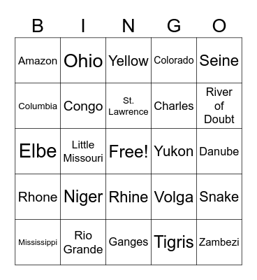 Rivers Bingo Card
