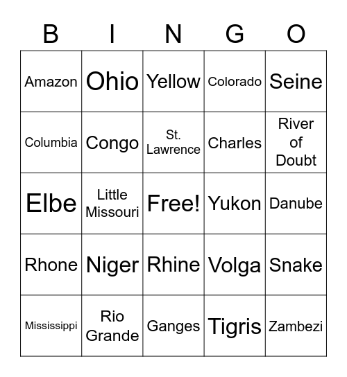 Rivers Bingo Card