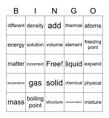 Matter Bingo Card