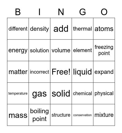 Matter Bingo Card