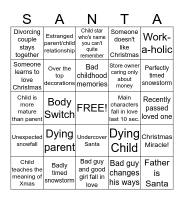 Christmas Movie Bingo Card