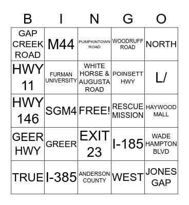 STREET SCHOOL BINGO Card