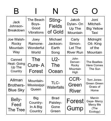 Total-Quiz.com Presents Radio Bingo: At One With Nature Bingo Card