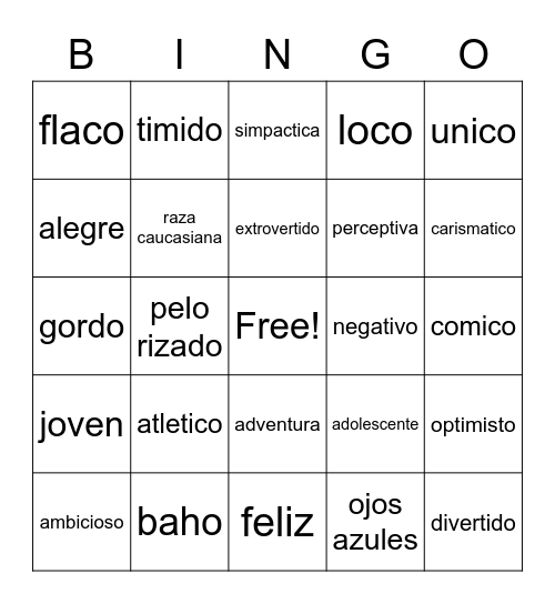Spanish Bingo Card