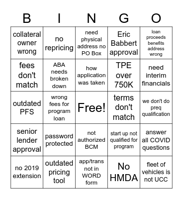 who' s that lender? Bingo Card