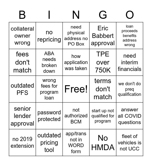 who' s that lender? Bingo Card