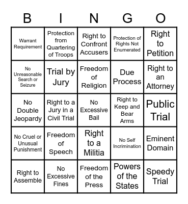 BILL OF RIGHTS Bingo Card
