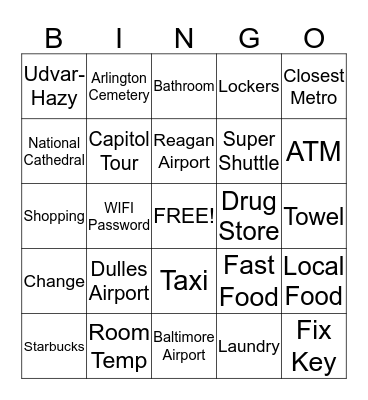 Front Desk Bingo! Bingo Card