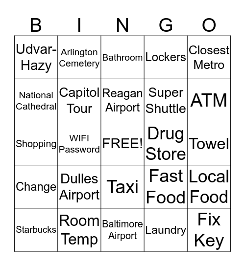 Front Desk Bingo! Bingo Card