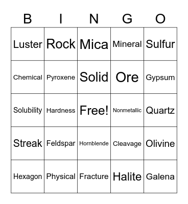 Mineral BINGO Card