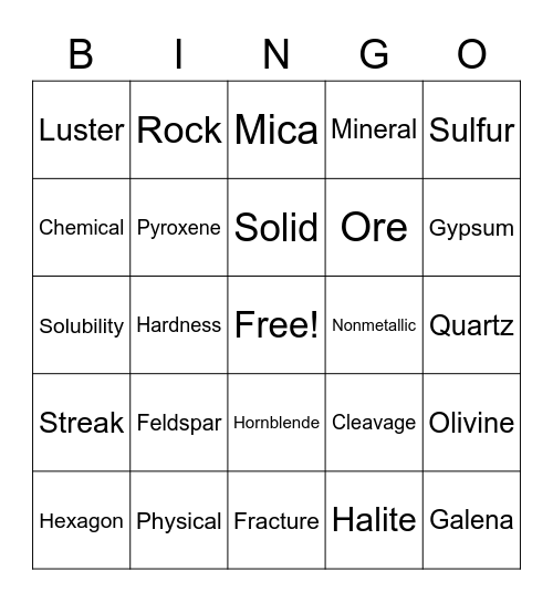 Mineral BINGO Card