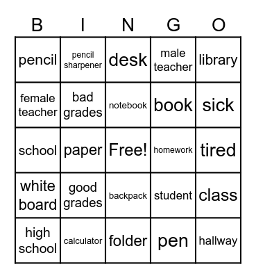 School Vocabulario Bingo Card