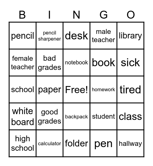 School Vocabulario Bingo Card