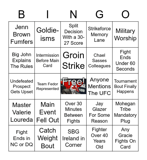 Bellator MMA Bingo Card