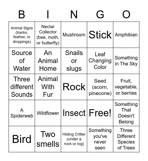 Backyard Bingo Card