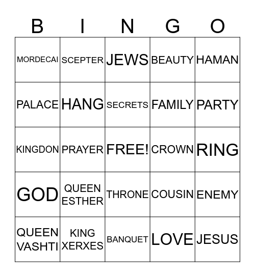 QUEEN  ESTER  Bingo Card