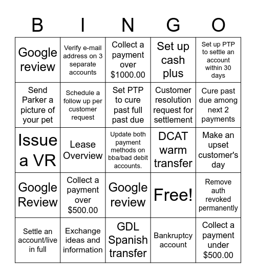 Collaborative Team Bingo Card