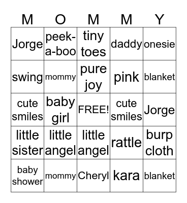 Baby Shower Bingo Card