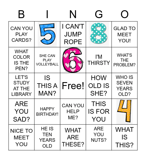 REVIEW LESSONS 5-8 Bingo Card