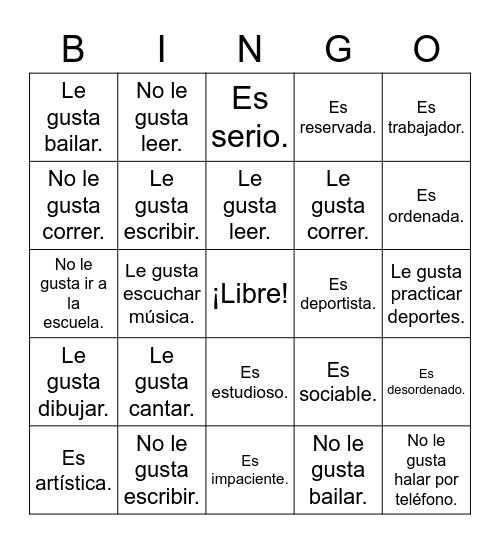 Mis amigos Bingo Card