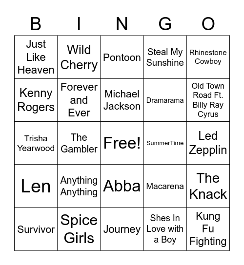 New Musical Bingo Card