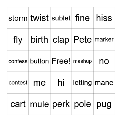 Syllable Type Bingo Version 2 Bingo Card