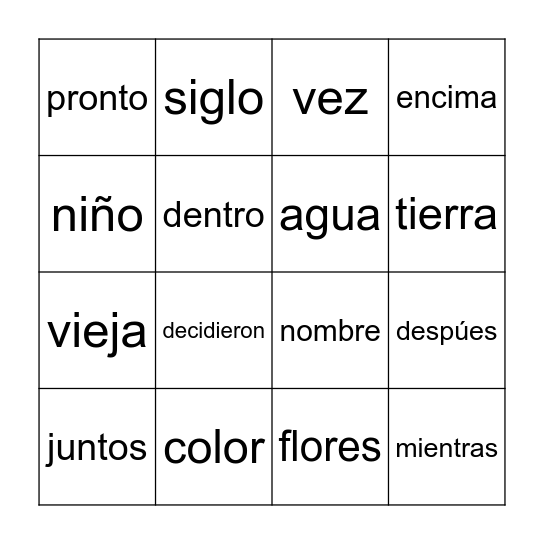 Palabras de Uso Frecuente 11-20 Bingo Card