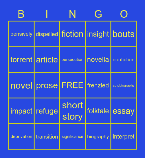 Collection 1 Vocabulary Bingo Card