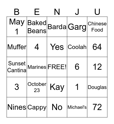 Anniversary Bingo Card