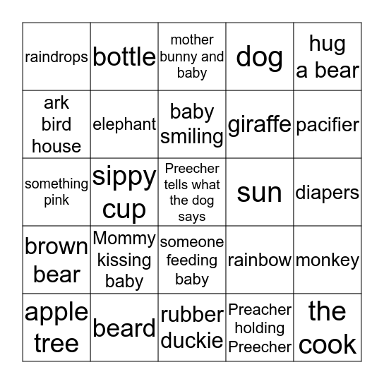 Noah's Ark Baby Bingo Card