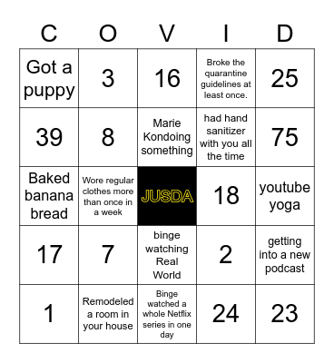 COVID Bingo Card