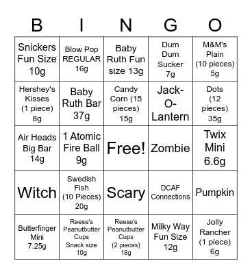 Candy Carb Bingo! Bingo Card