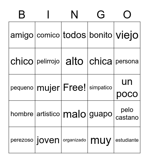 Spanish Bingo Card