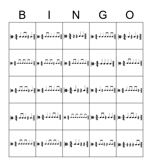 Rhythm Bingo Level 1 Bingo Card