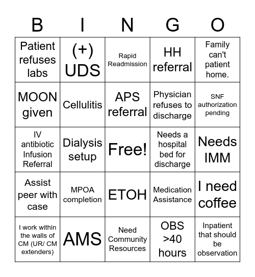 CM Week Bingo Card