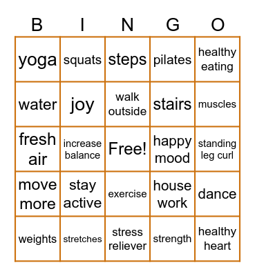 Stay Physically Active at Home Bingo Card