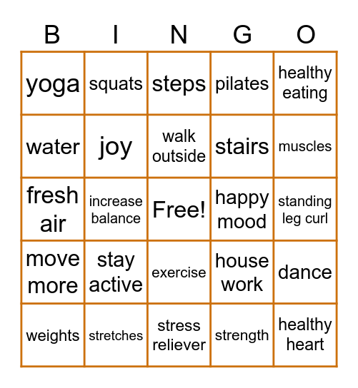 Stay Physically Active at Home Bingo Card