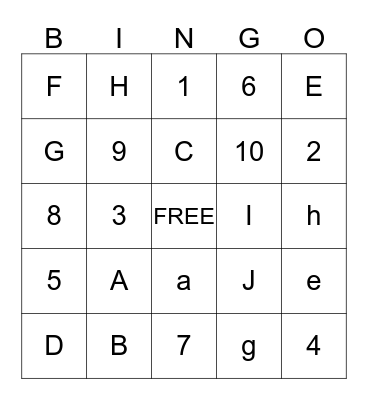 ABC 123 Bingo Game Bingo Card