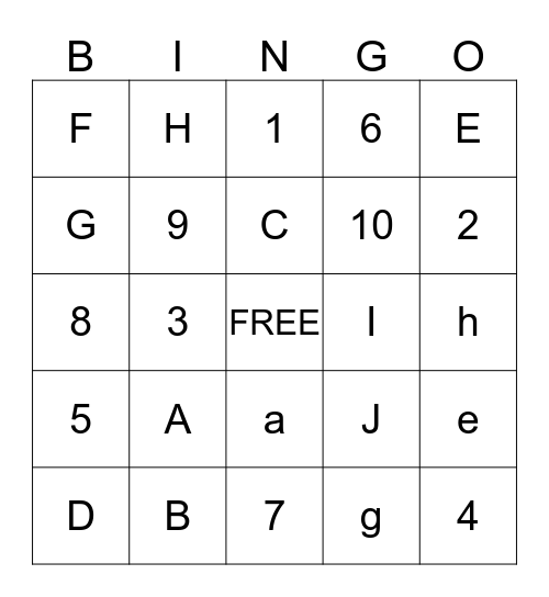 ABC 123 Bingo Game Bingo Card
