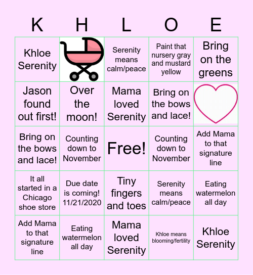 Baby Bingo! Bingo Card