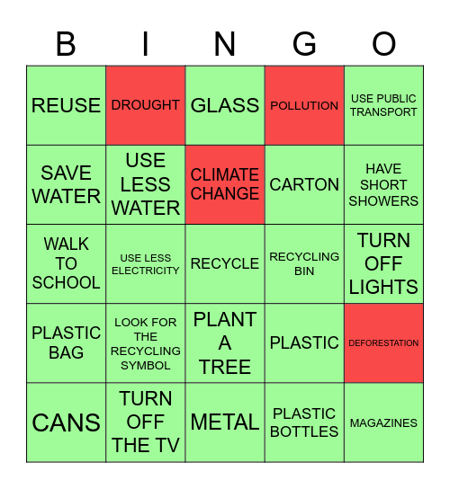 BE GREEN!!! Bingo Card