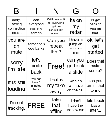 Meeting & Conference Call Bingo Card