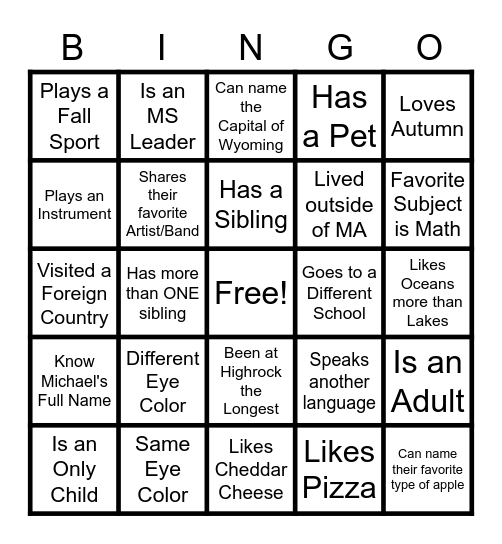 Untitled Bingo Card