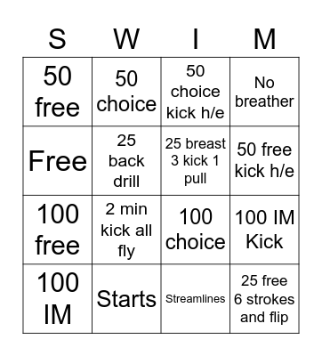 Swim Bingo Card
