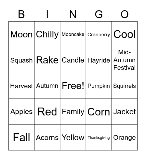 Autumn Bingo Card