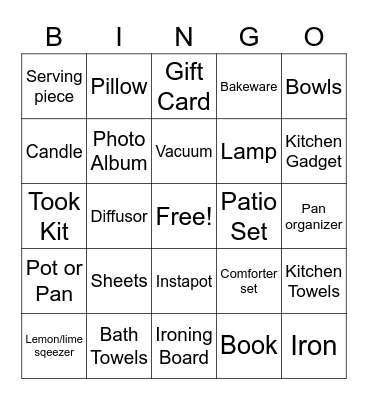 Bridal Bingo Card