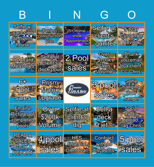 Premier Pools Bingo Bash - October 2020 Bingo Card