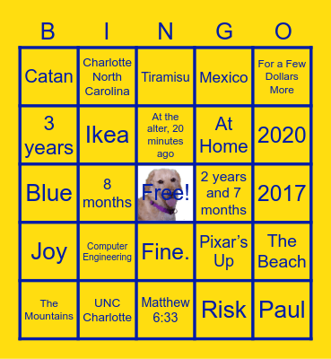 Eric and Hannah's Wedding Bingo Card