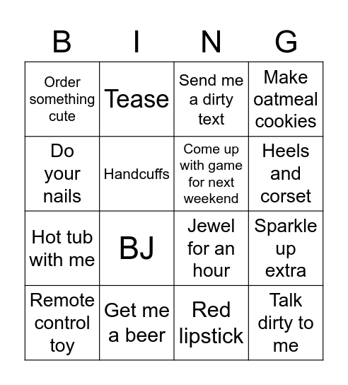 Weekend challenge Bingo Card