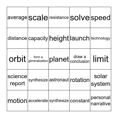 4th grade bingo - Unit 6 Moving Through Space Bingo Card